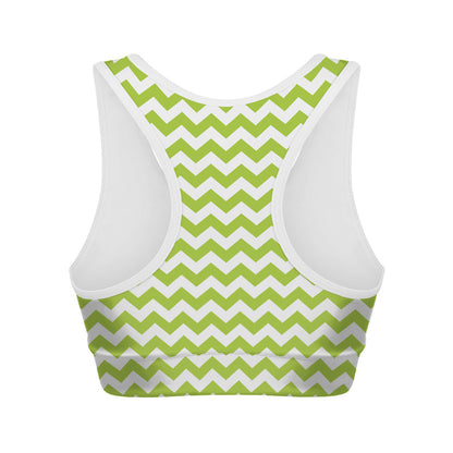 Lime Green And White Chevron Print Women's Sports Bra