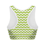 Lime Green And White Chevron Print Women's Sports Bra