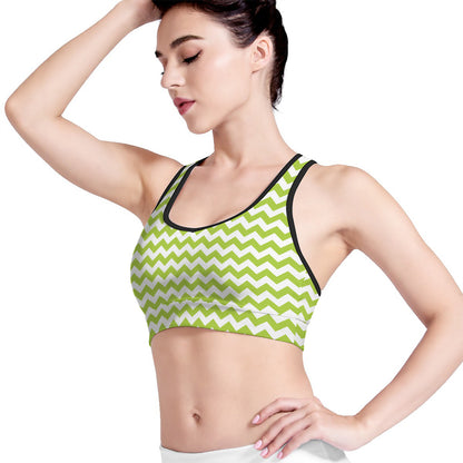 Lime Green And White Chevron Print Women's Sports Bra