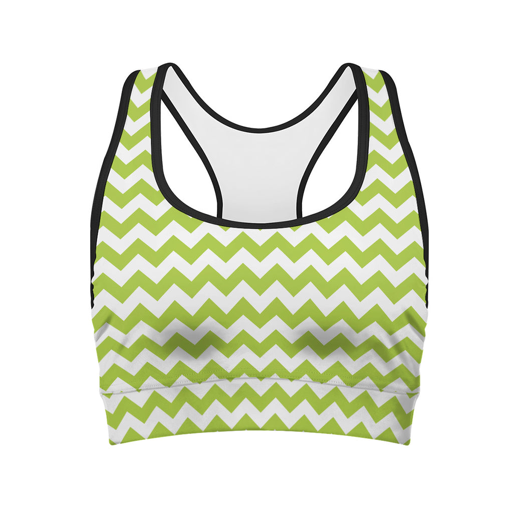 Lime Green And White Chevron Print Women's Sports Bra