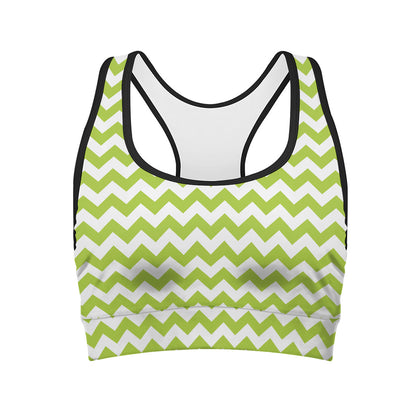 Lime Green And White Chevron Print Women's Sports Bra