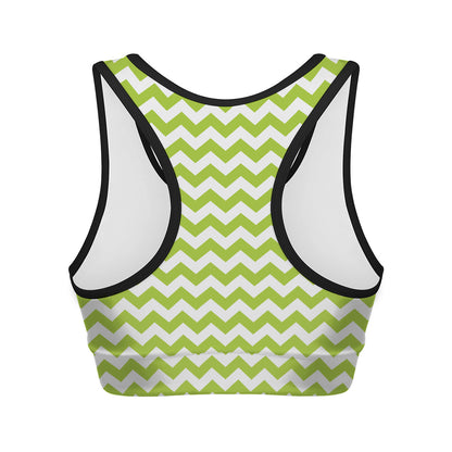 Lime Green And White Chevron Print Women's Sports Bra