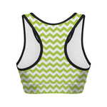 Lime Green And White Chevron Print Women's Sports Bra