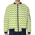 Lime Green And White Chevron Print Zip Sleeve Bomber Jacket