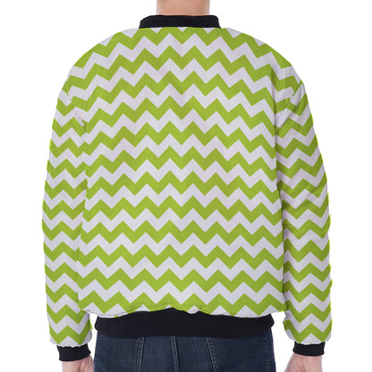 Lime Green And White Chevron Print Zip Sleeve Bomber Jacket