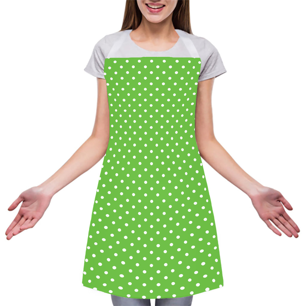 Lime Green And White Polka Dot Print Adjustable Apron