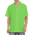 Lime Green And White Polka Dot Print Aloha Shirt