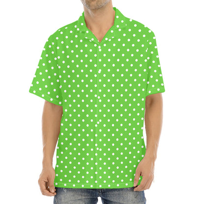 Lime Green And White Polka Dot Print Aloha Shirt