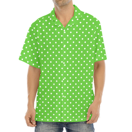 Lime Green And White Polka Dot Print Aloha Shirt