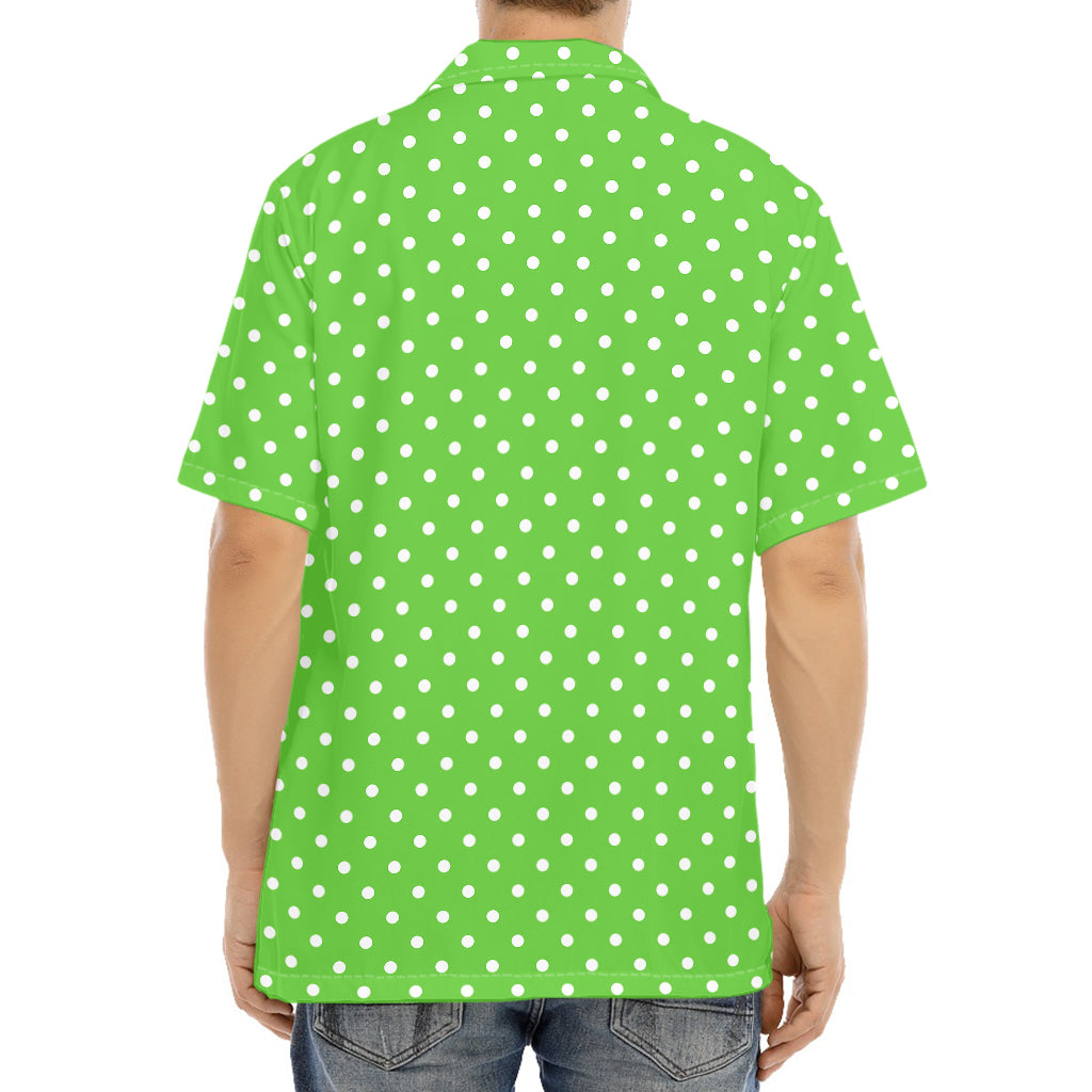 Lime Green And White Polka Dot Print Aloha Shirt