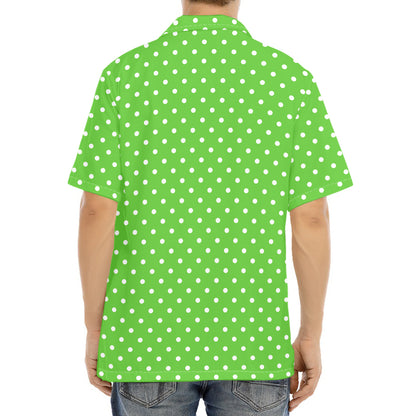 Lime Green And White Polka Dot Print Aloha Shirt