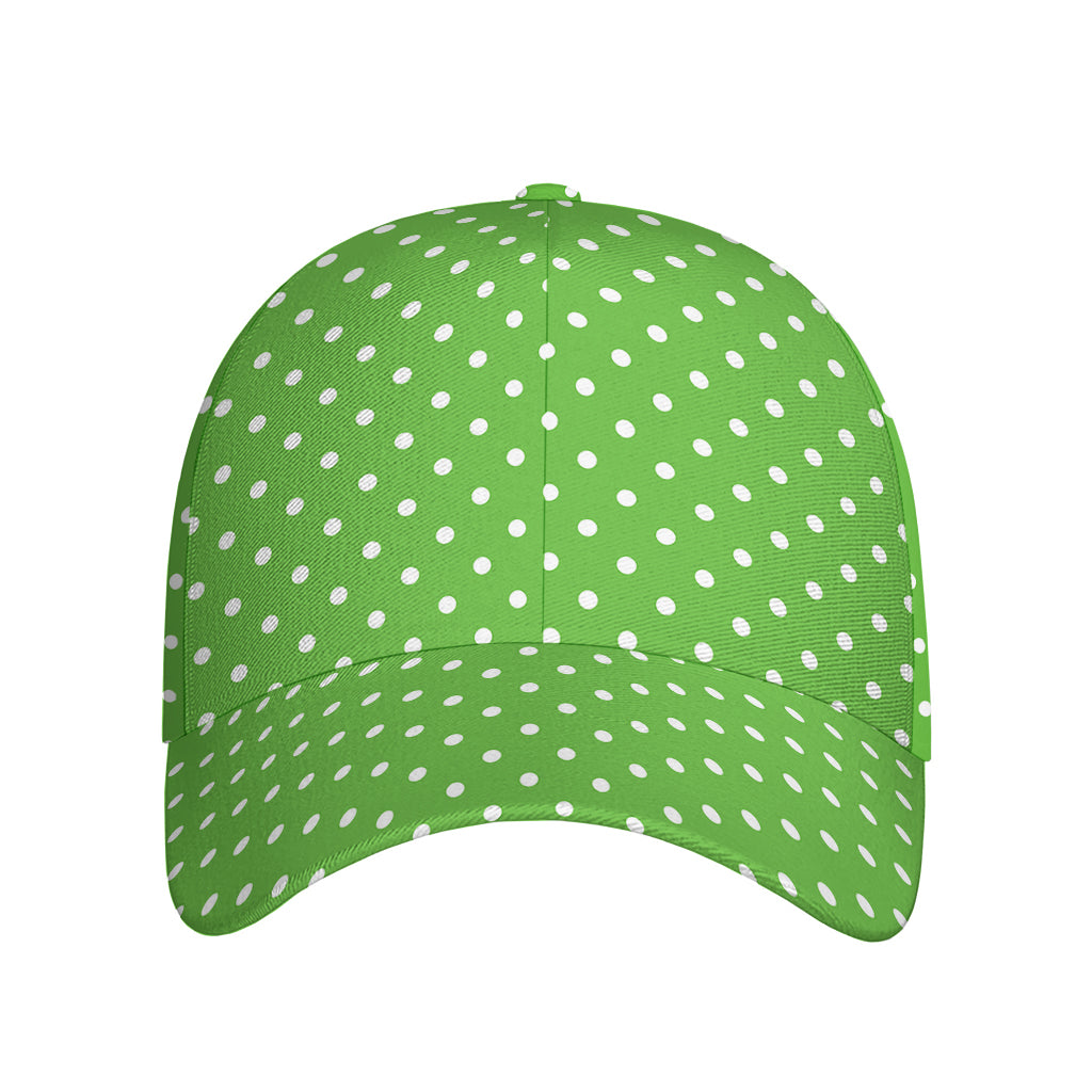 Lime Green And White Polka Dot Print Baseball Cap