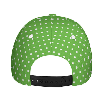 Lime Green And White Polka Dot Print Baseball Cap
