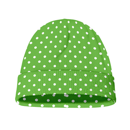 Lime Green And White Polka Dot Print Beanie