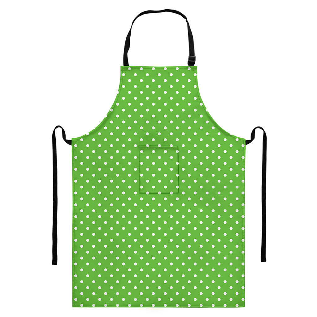 Lime Green And White Polka Dot Print Bib Apron With Pocket