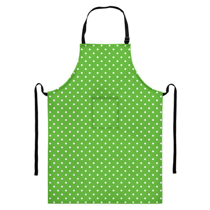 Lime Green And White Polka Dot Print Bib Apron With Pocket