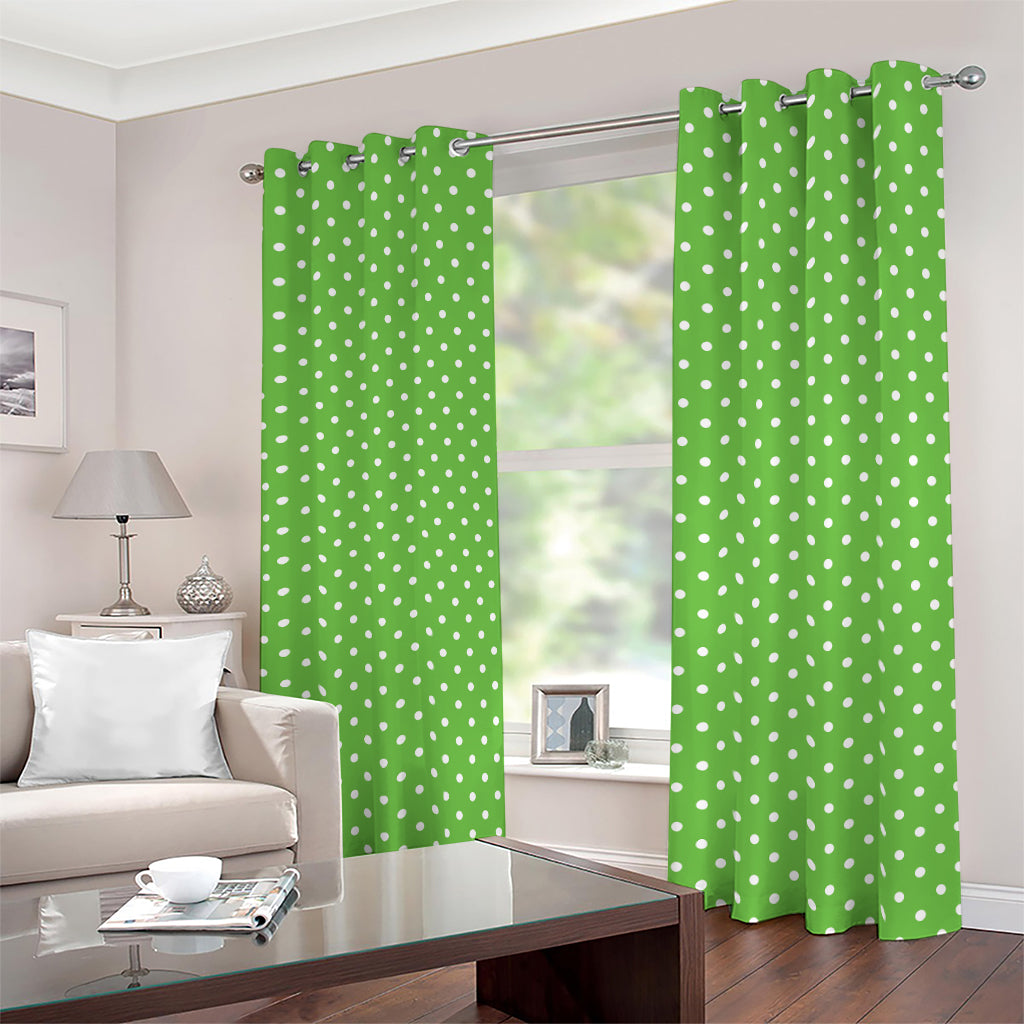 Lime Green And White Polka Dot Print Blackout Grommet Curtains