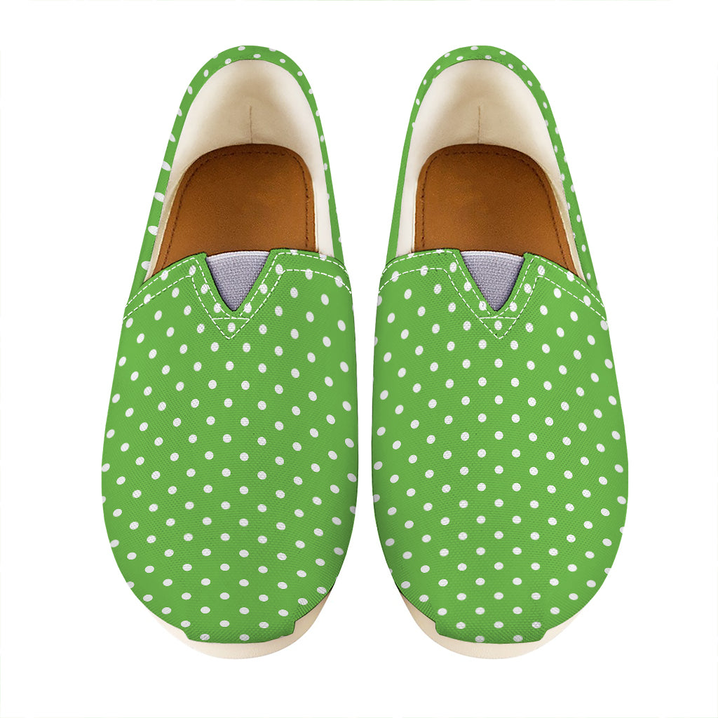 Lime Green And White Polka Dot Print Casual Shoes