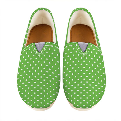 Lime Green And White Polka Dot Print Casual Shoes