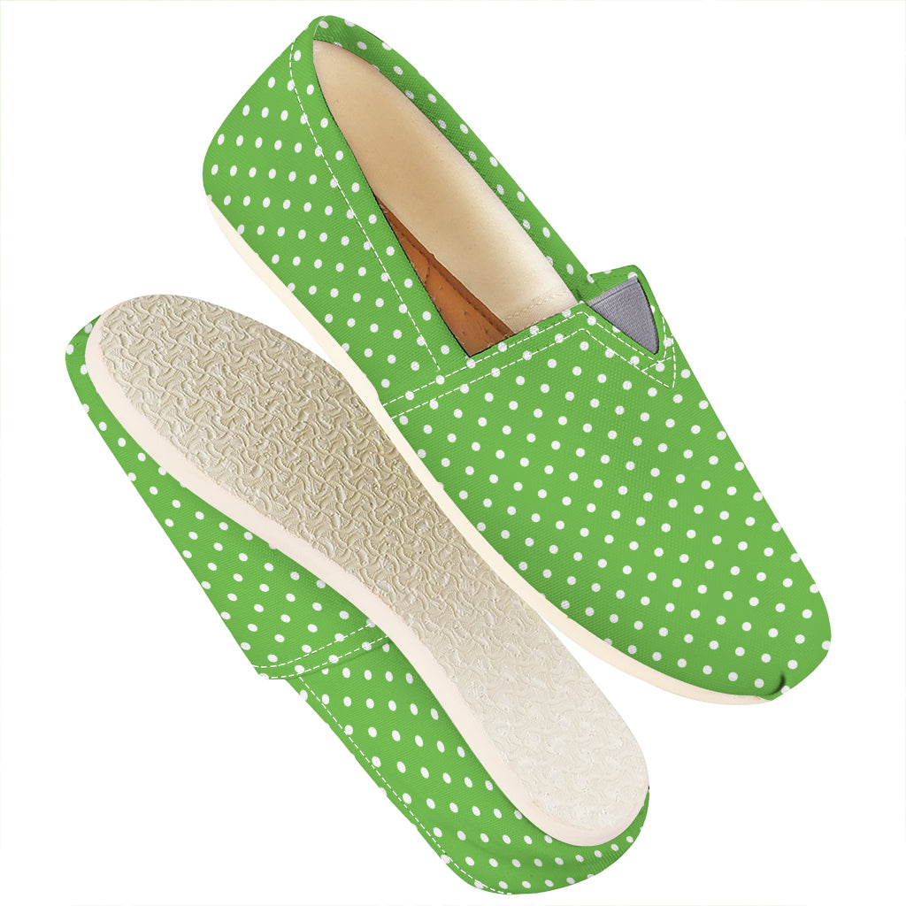 Lime Green And White Polka Dot Print Casual Shoes