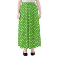 Lime Green And White Polka Dot Print Chiffon Maxi Skirt