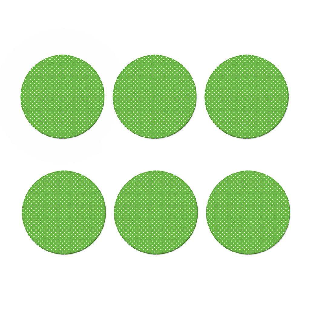 Lime Green And White Polka Dot Print Coaster Set