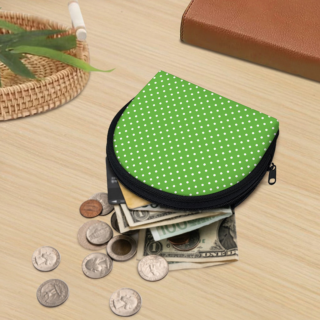Lime Green And White Polka Dot Print Coin Purse