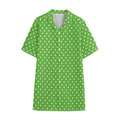 Lime Green And White Polka Dot Print Cotton Hawaiian Shirt
