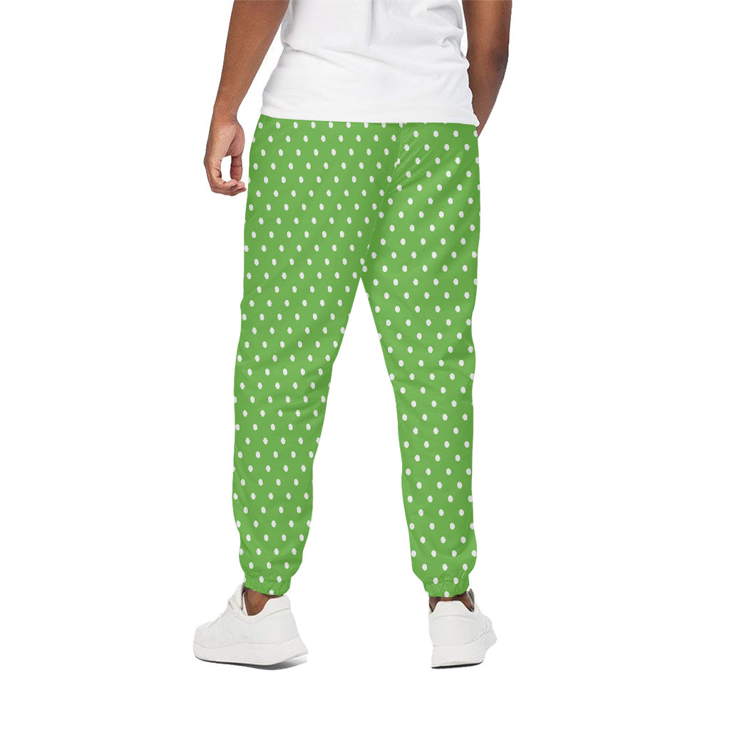 Lime Green And White Polka Dot Print Cotton Pants