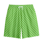 Lime Green And White Polka Dot Print Cotton Shorts