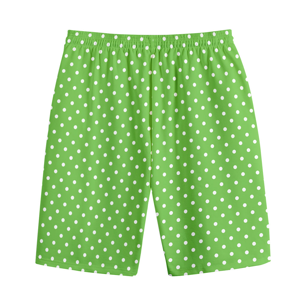 Lime Green And White Polka Dot Print Cotton Shorts