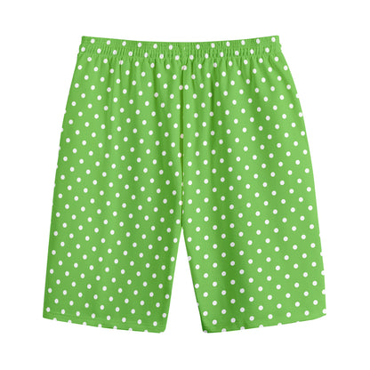 Lime Green And White Polka Dot Print Cotton Shorts