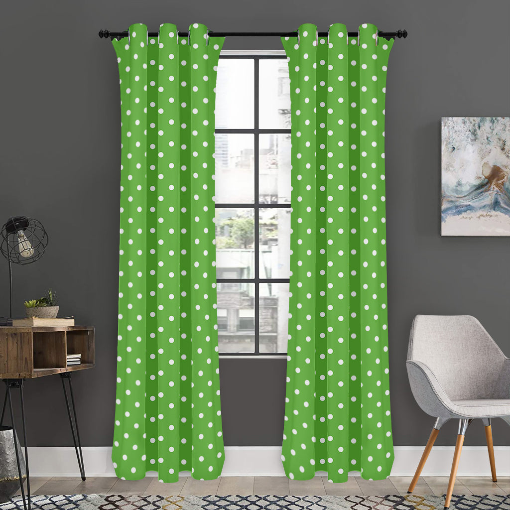 Lime Green And White Polka Dot Print Curtain