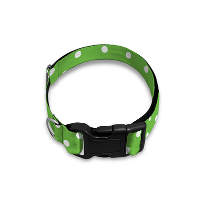 Lime Green And White Polka Dot Print Dog Collar