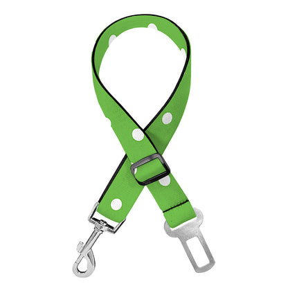 Lime Green And White Polka Dot Print Dog Seat Belt