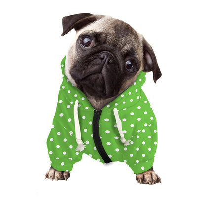 Lime Green And White Polka Dot Print Dog Zip Up Hoodie