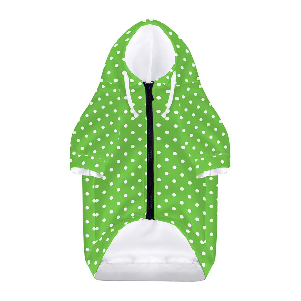 Lime Green And White Polka Dot Print Dog Zip Up Hoodie