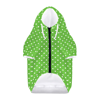 Lime Green And White Polka Dot Print Dog Zip Up Hoodie