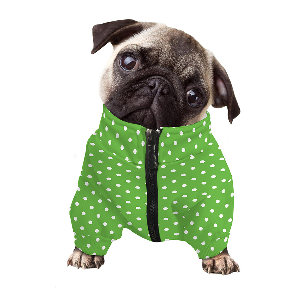 Lime Green And White Polka Dot Print Dog Zip Up Jacket