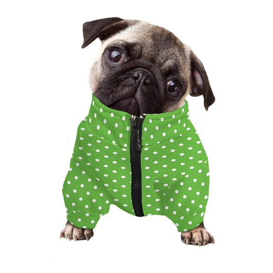 Lime Green And White Polka Dot Print Dog Zip Up Jacket