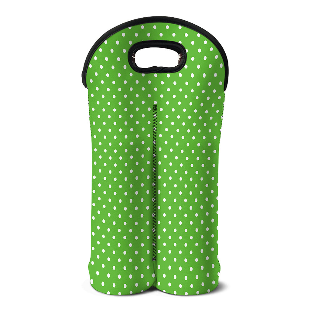 Lime Green And White Polka Dot Print Double Neoprene Wine Tote
