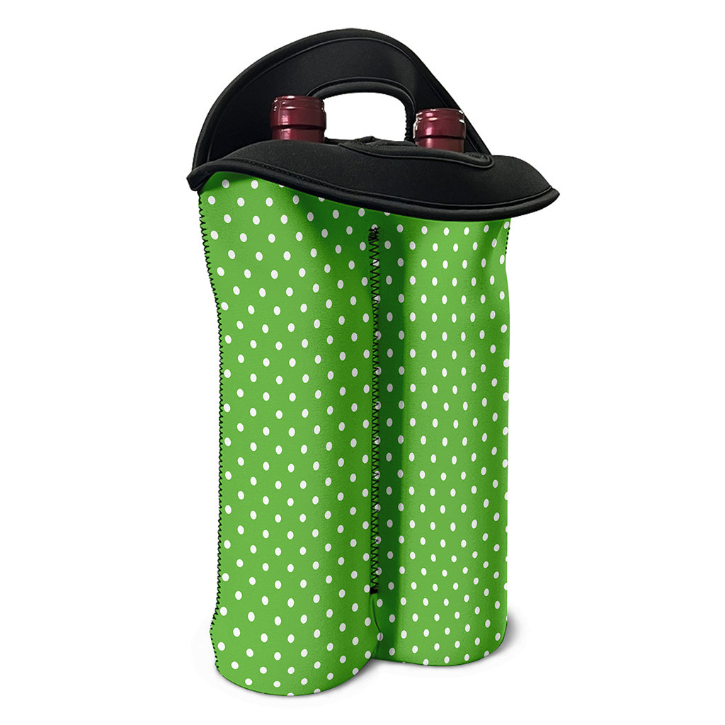 Lime Green And White Polka Dot Print Double Neoprene Wine Tote