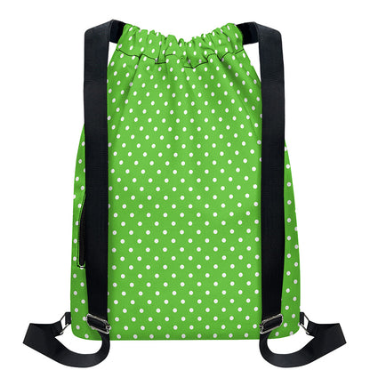 Lime Green And White Polka Dot Print Drawstring Backpack