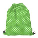 Lime Green And White Polka Dot Print Drawstring Bag