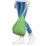 Lime Green And White Polka Dot Print Drawstring Bag