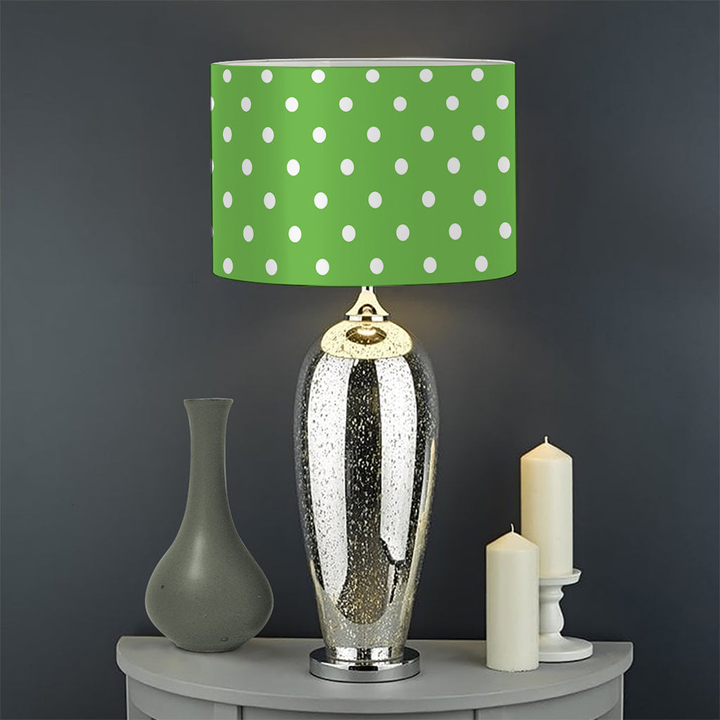 Lime Green And White Polka Dot Print Drum Lamp Shade