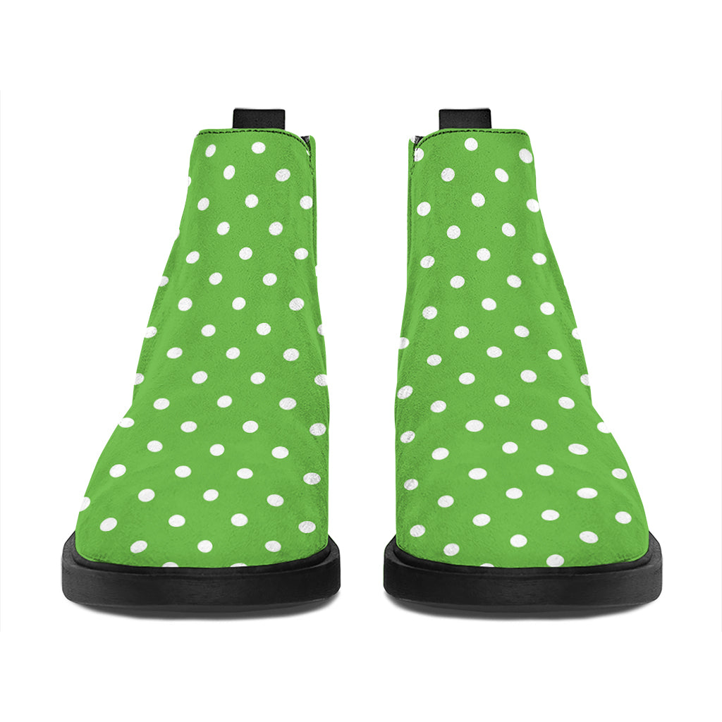 Lime Green And White Polka Dot Print Flat Ankle Boots