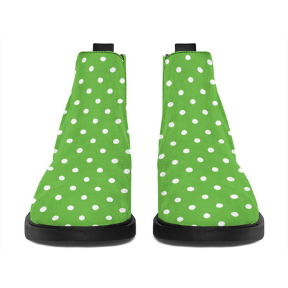 Lime Green And White Polka Dot Print Flat Ankle Boots