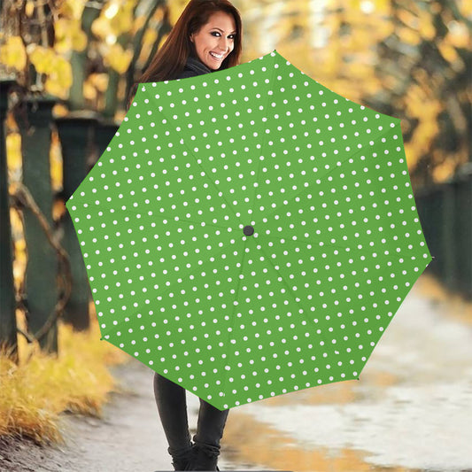 Lime Green And White Polka Dot Print Foldable Umbrella