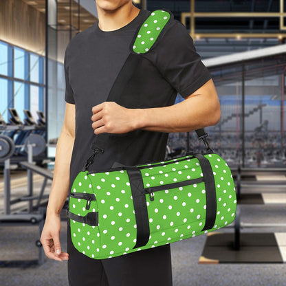 Lime Green And White Polka Dot Print Gym Bag